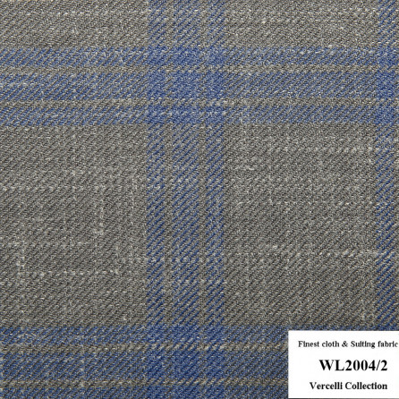 WL2004/2 Vercelli CVM - Vải Suit 95% Wool - Xám Caro Xanh Dương